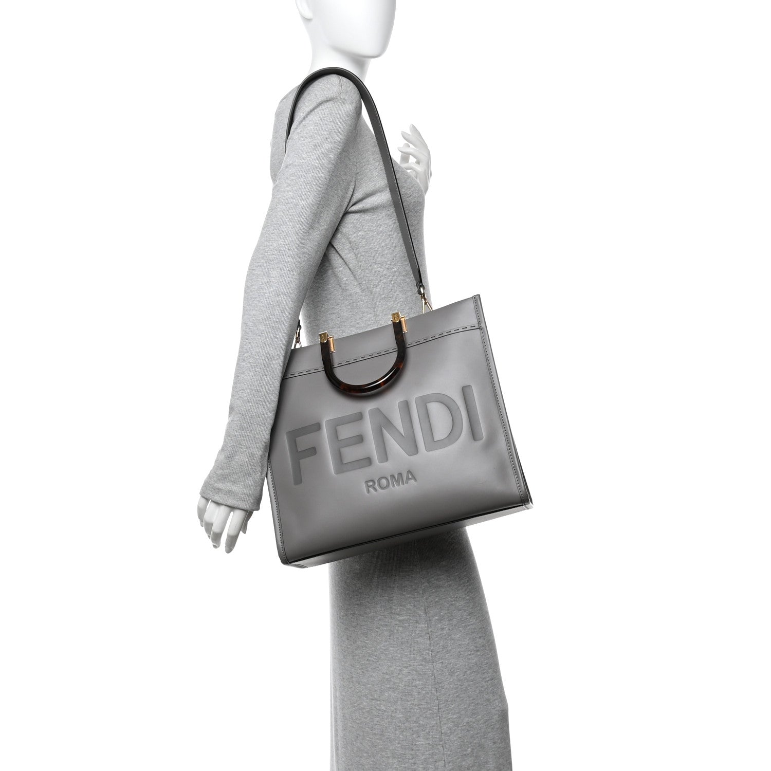 Fendi Vitello King Plexiglass Logo Embossed Medium Fendi Sunshine Shopper Tote Moon 2 of 10