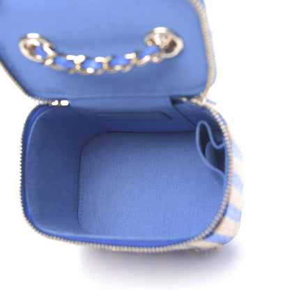 Chanel Raffia Jute Striped Mini Vanity Case With Chain Blue Beige 5 of 11