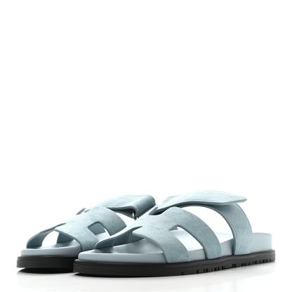 Hermes Suede Goatskin Womens Chypre Sandals 37 Vert d'eau 4 of 12