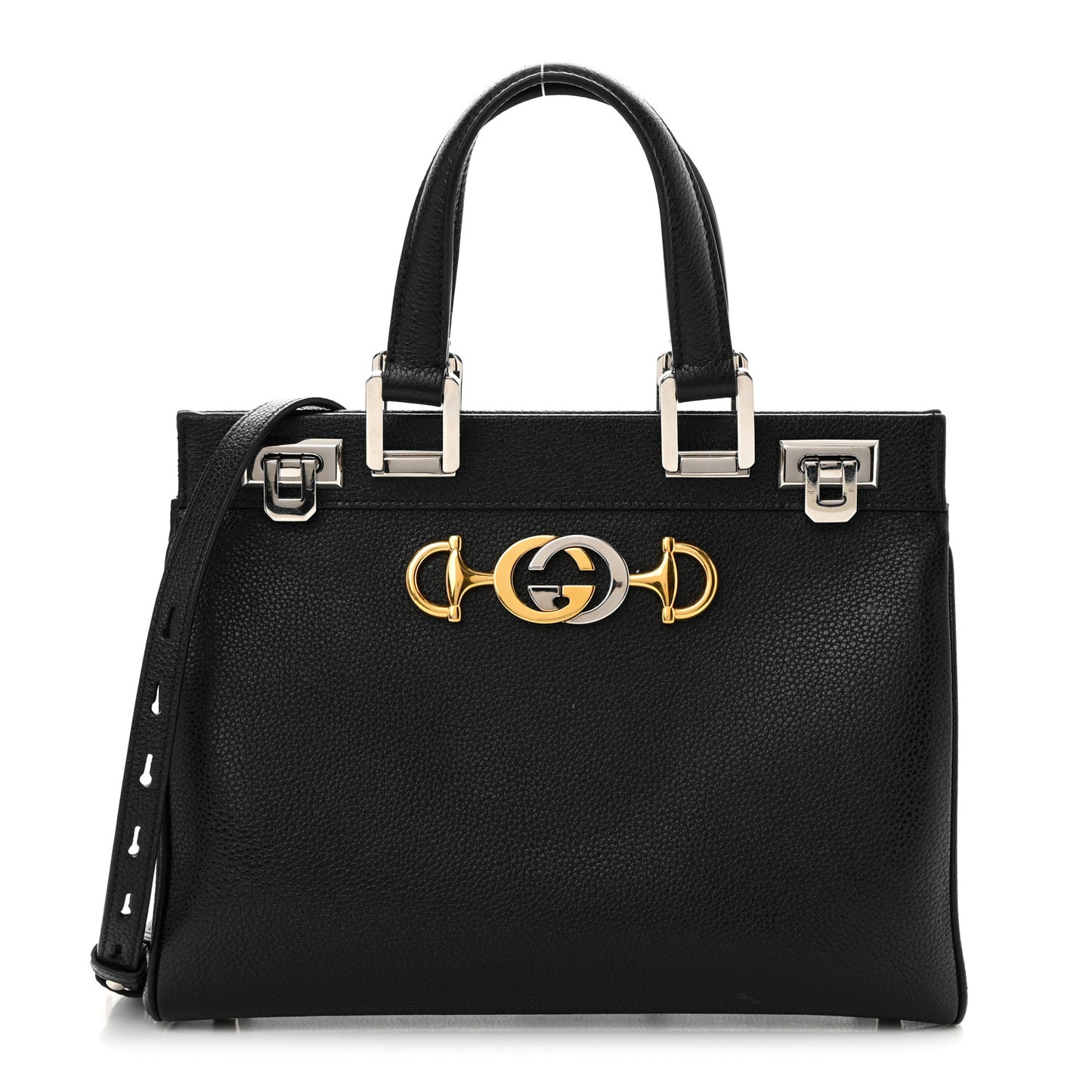 Grainy Calfskin Small Zumi Top Handle Bag Black
