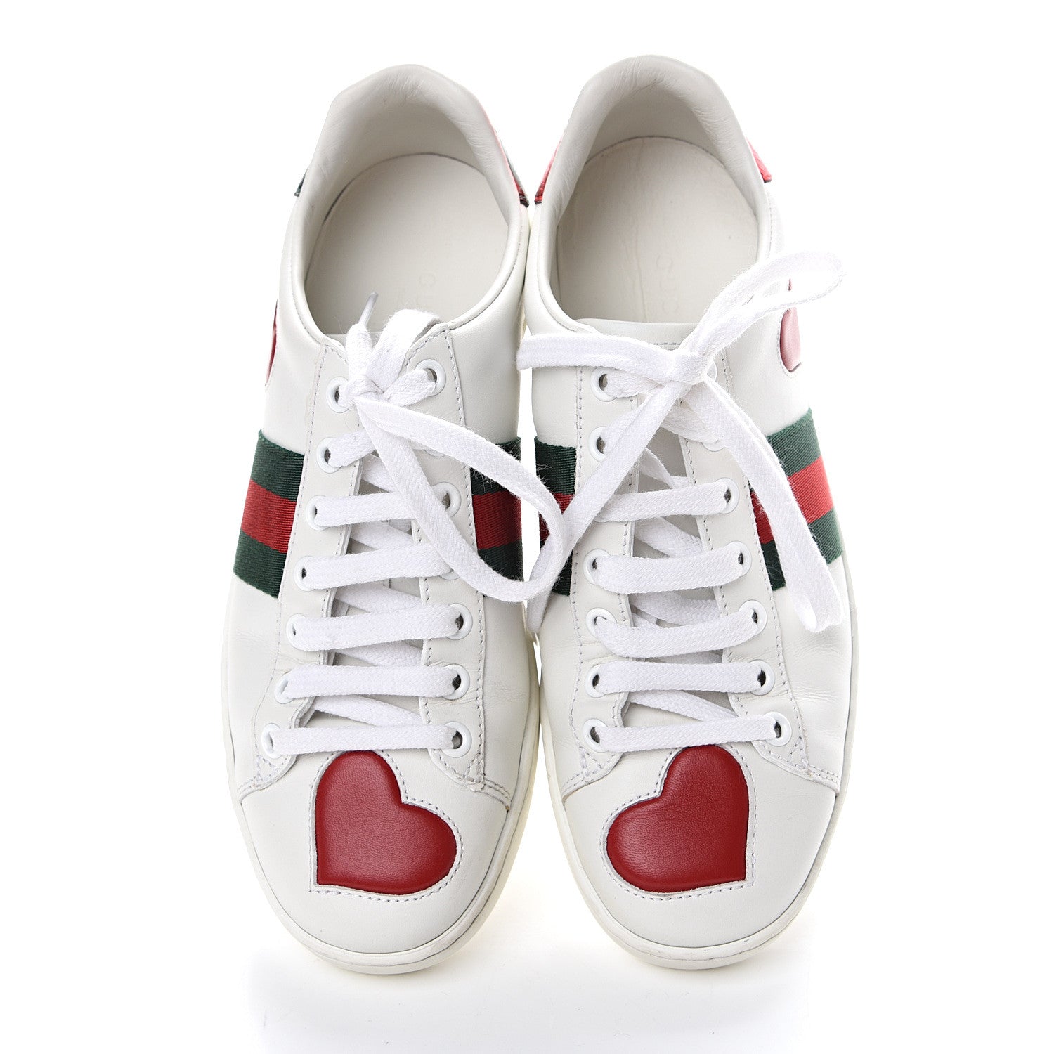 Gucci Calfskin Ayers Web Heart Embroidered Ace Sneakers 36 White 6 of 11