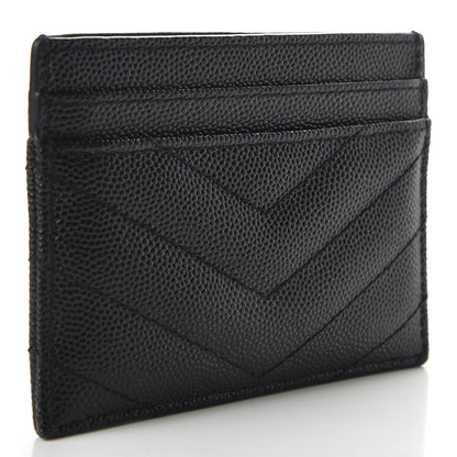 Saint Laurent Grain De Poudre Matelasse Chevron Monogram Credit Card Case Black 3 of 8