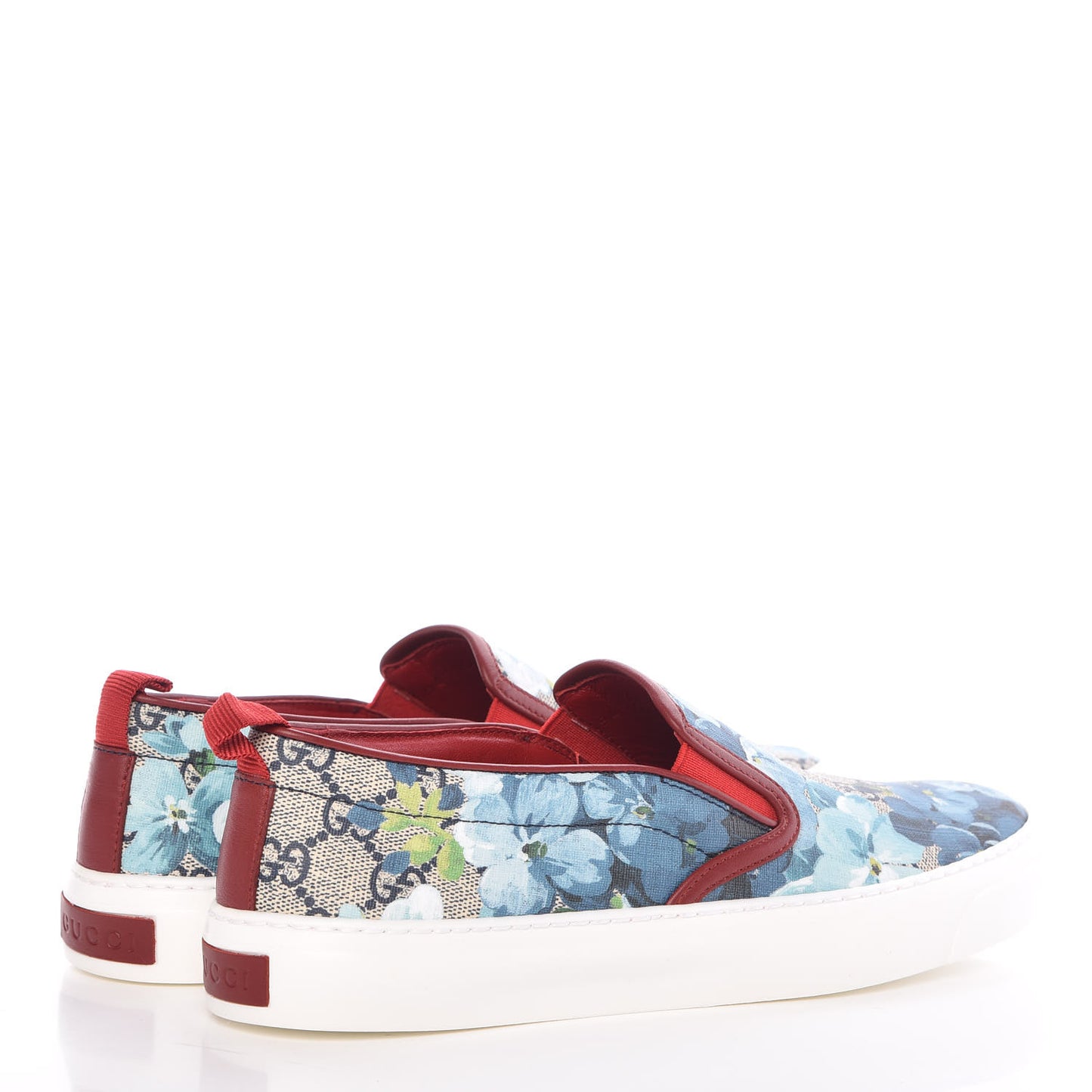GG Supreme Monogram Blooms Womens Slip On Sneakers 39 Beige Blue Navy Red
