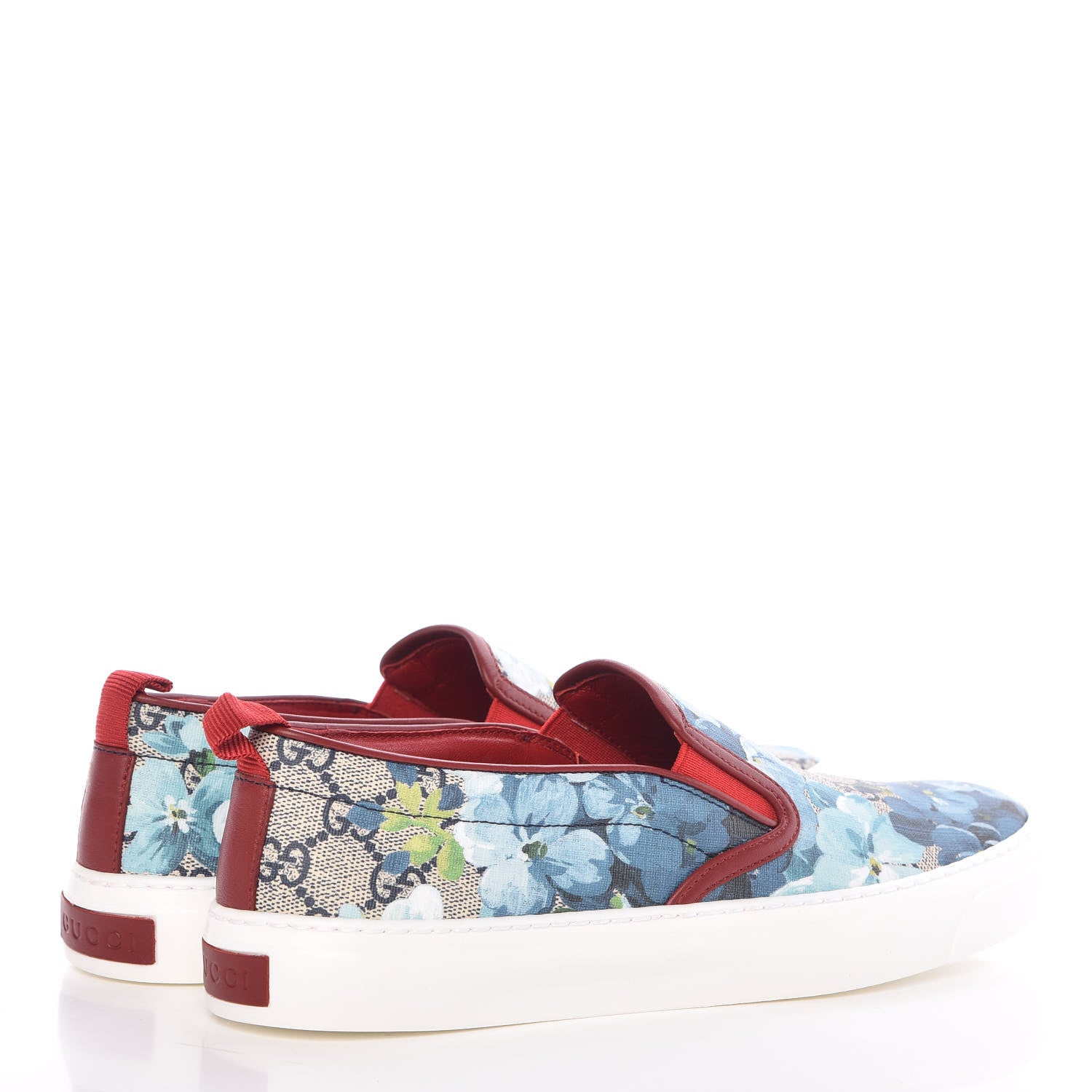 Gucci GG Supreme Monogram Blooms Womens Slip On Sneakers 39 Beige Blue Navy Red 4 of 10