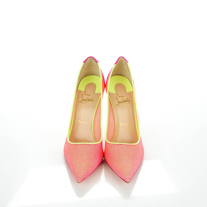 Christian Louboutin Lace Patent Raphia Follies 100 Pumps 38.5 Shocking Pink 2 of 9