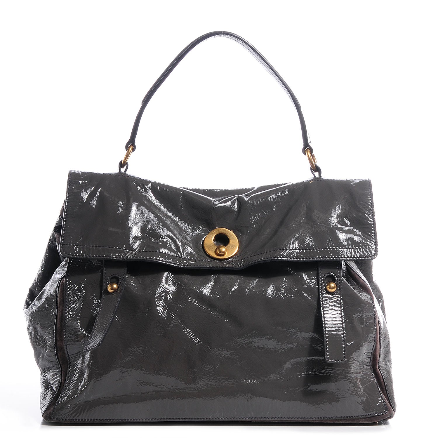 Saint Laurent Patent and Suede Muse Two Charcoal Gray 1 of 8