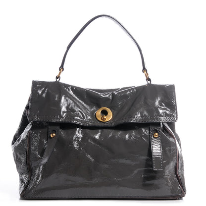 Saint Laurent Patent and Suede Muse Two Charcoal Gray 1 of 8
