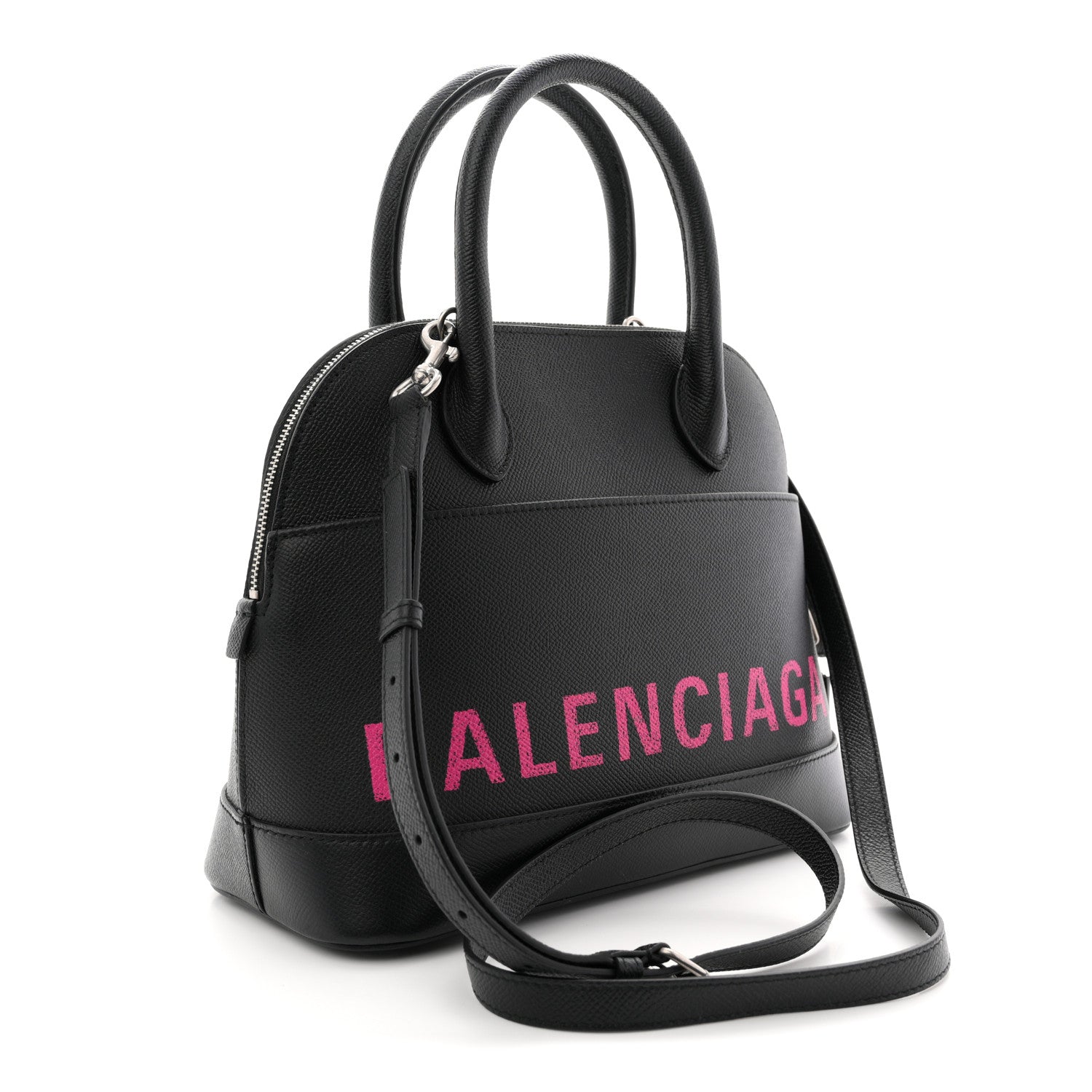 Balenciaga Signature Grained Calfskin Logo S Ville Top Handle Bag Black Rose Shocking 3 of 9