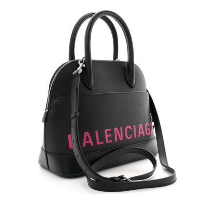 Balenciaga Signature Grained Calfskin Logo S Ville Top Handle Bag Black Rose Shocking 3 of 9