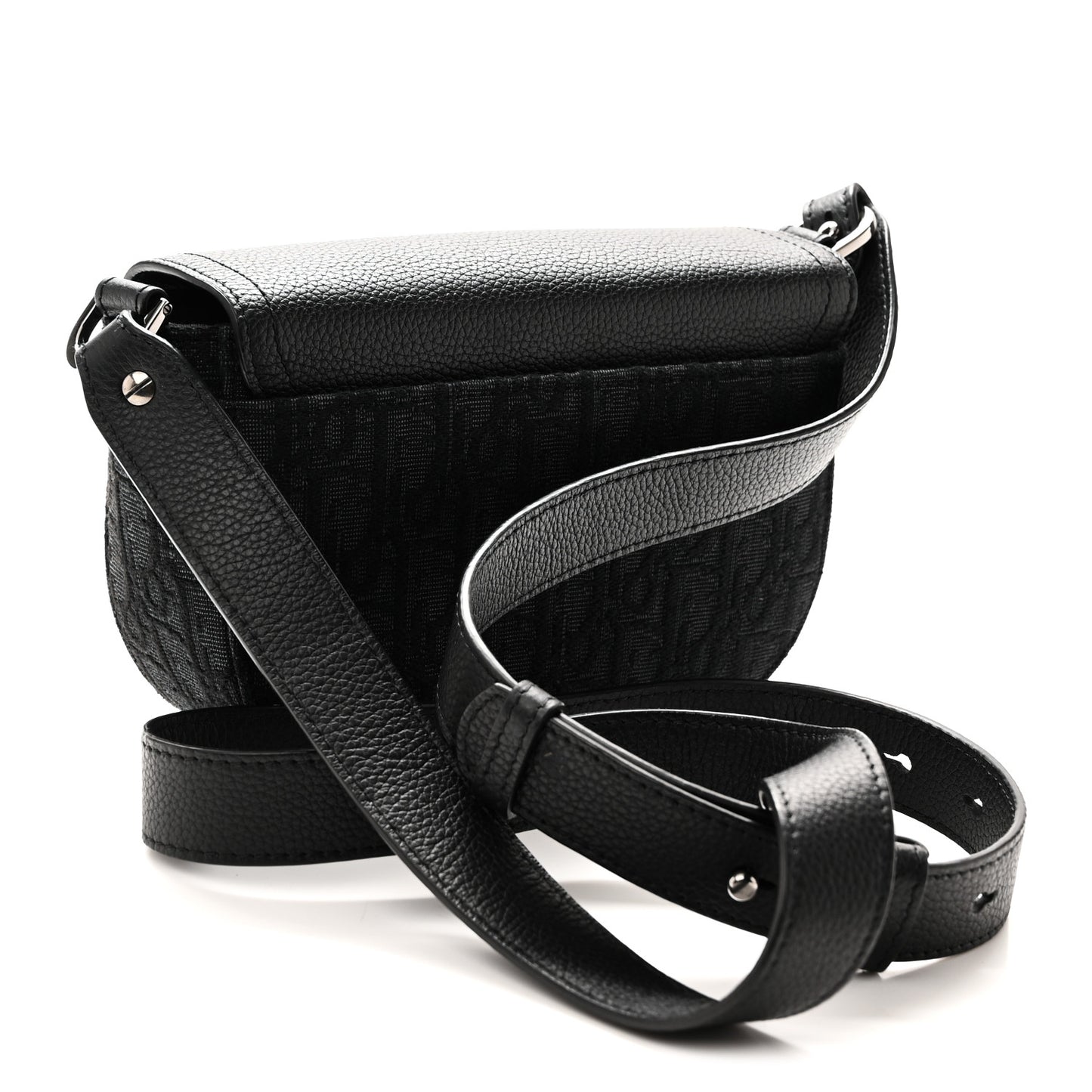 Oblique Jacquard Grained Calfskin Mini Saddle Messenger Bag With Flap Black