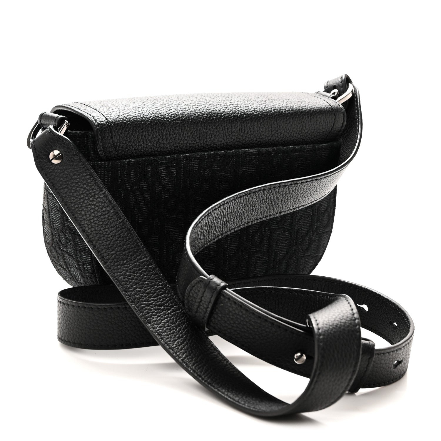 Christian Dior Oblique Jacquard Grained Calfskin Mini Saddle Messenger Bag With Flap Black 3 of 10