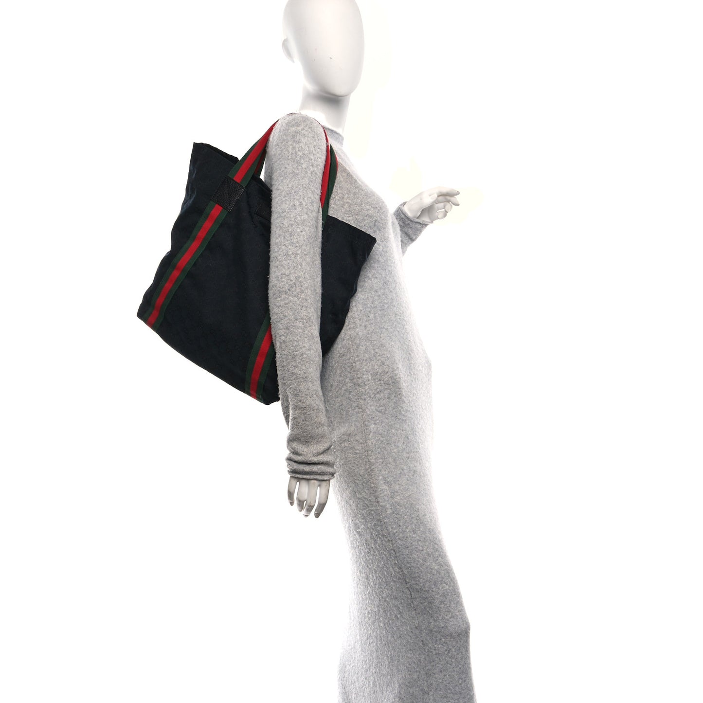 GG Monogram Medium Web Handle Vertical Tote Black