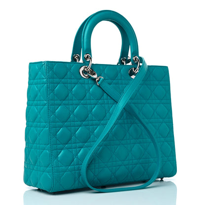 Christian Dior Lambskin Cannage Large Lady Dior Turquoise 2 of 13