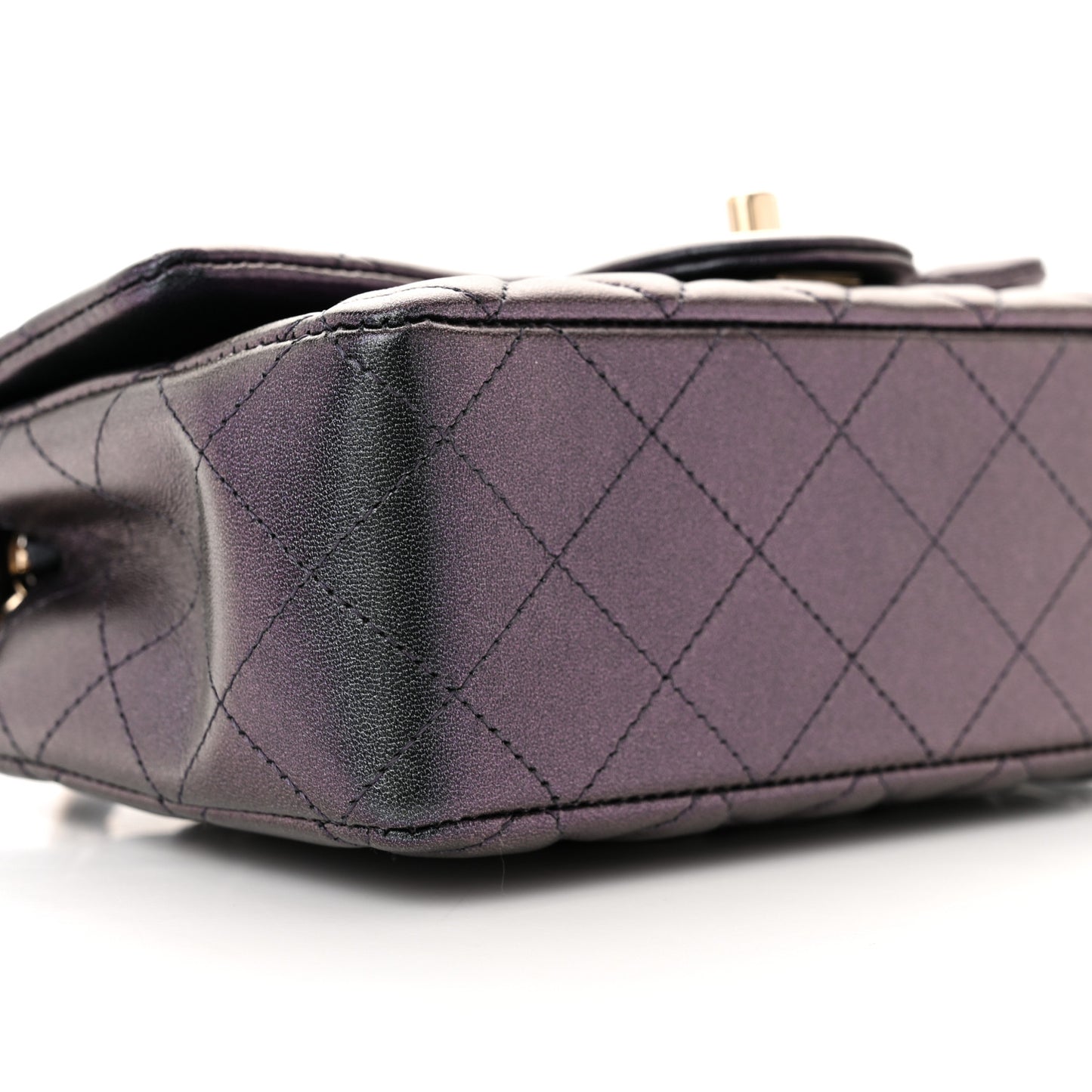 Iridescent Lambskin Quilted Mini Rectangular Flap Black