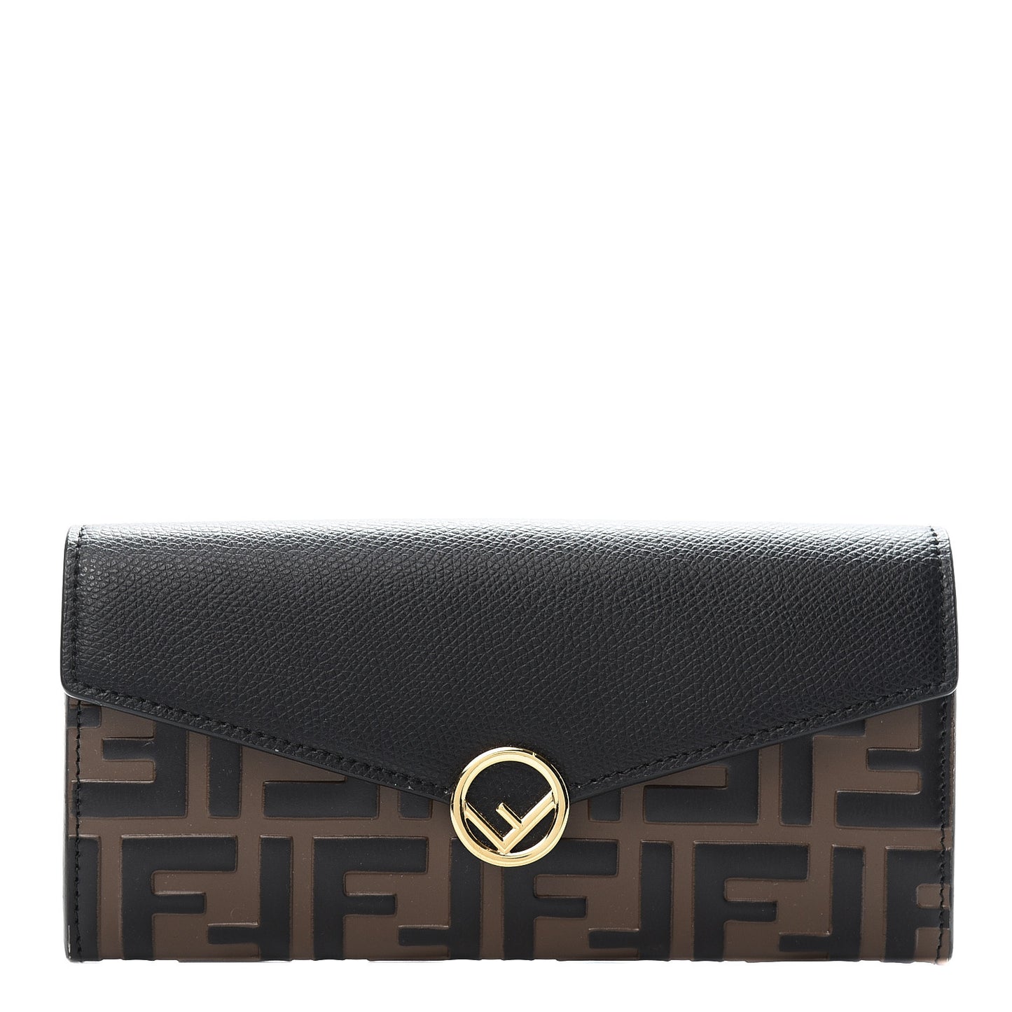 Vitello Cruise F is Fendi Bi-Color FF 1974 Embossed Continental Envelope Wallet Maya Black