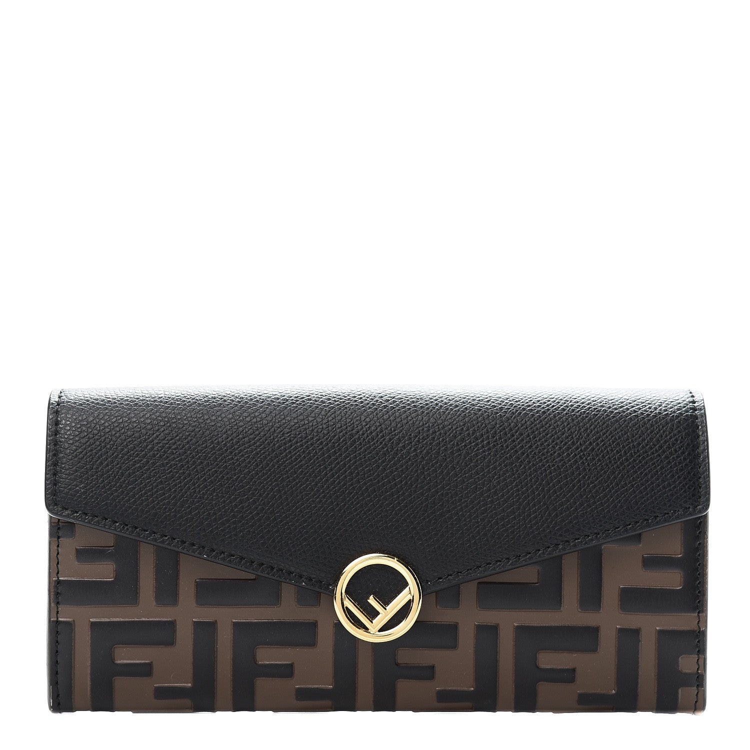Fendi Vitello Cruise F is Fendi Bi-Color FF 1974 Embossed Continental Envelope Wallet Maya Black 1 of 11