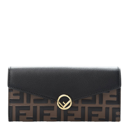 Fendi Vitello Cruise F is Fendi Bi-Color FF 1974 Embossed Continental Envelope Wallet Maya Black 1 of 11