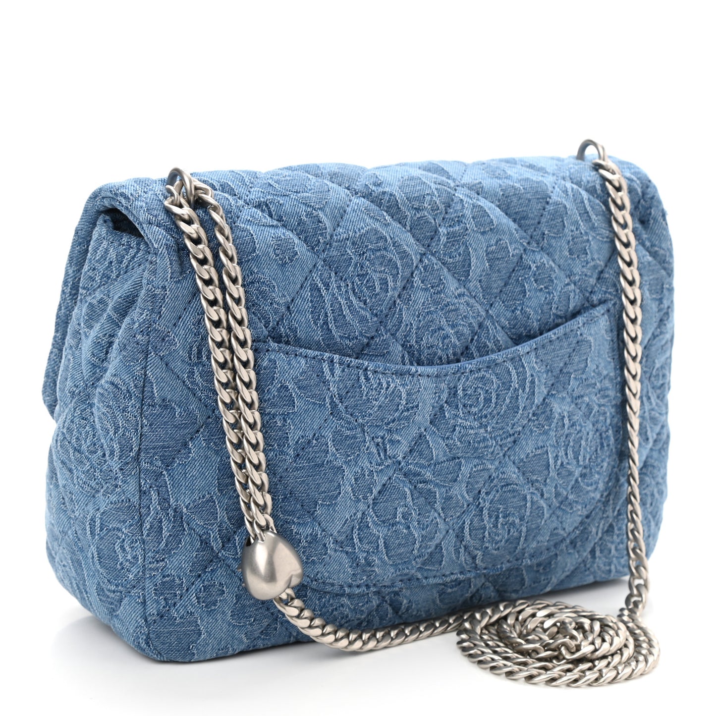 Denim Quilted Medium Camellia Sweetheart Flap Blue