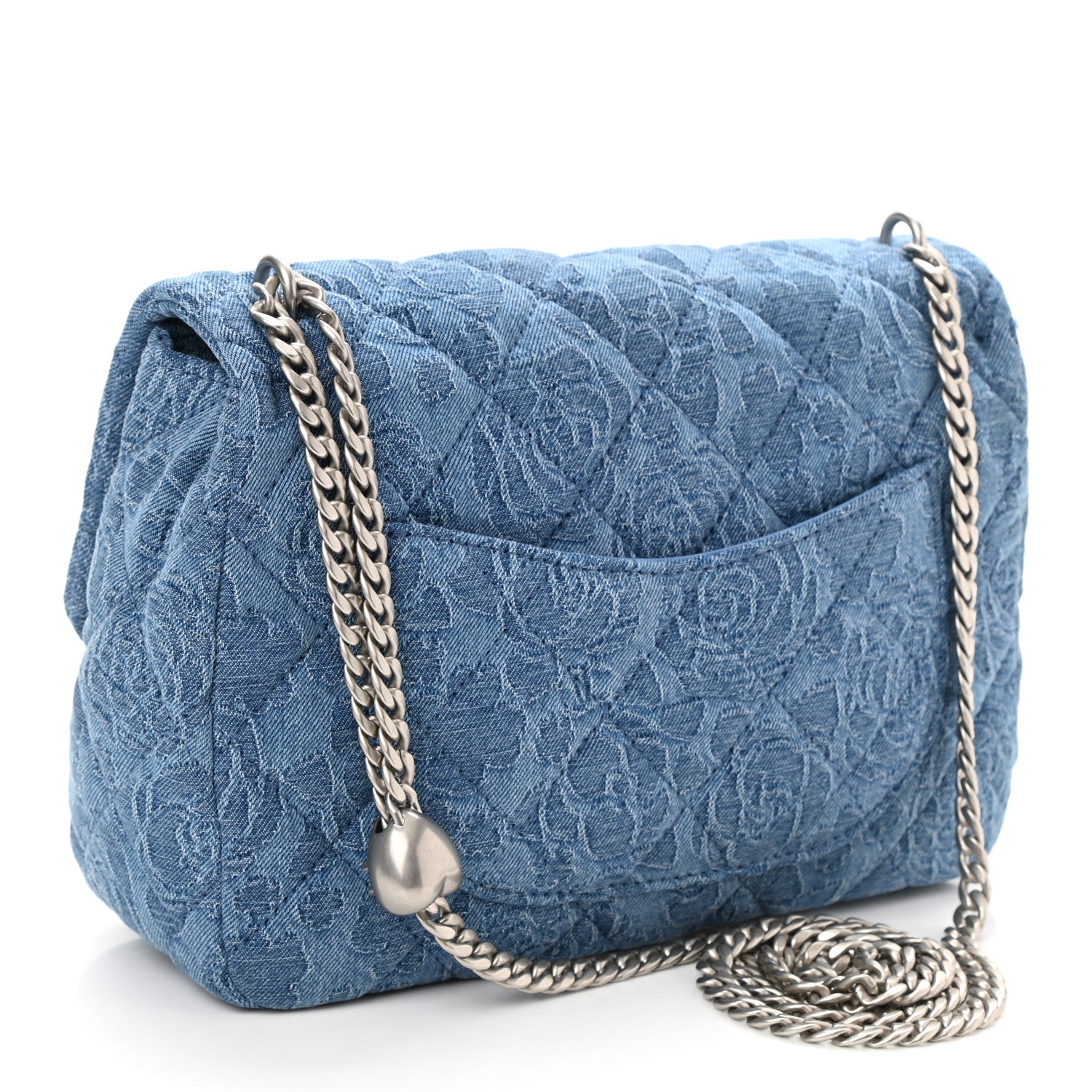 Chanel Denim Quilted Medium Camellia Sweetheart Flap Blue 2 of 10