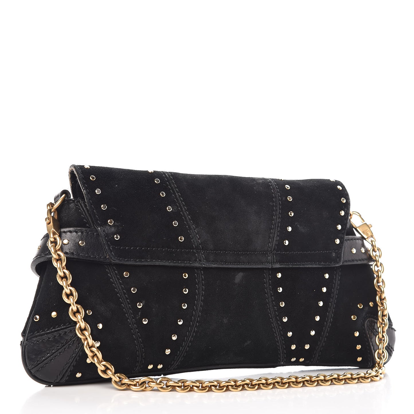 Suede Studded Horsebit Clutch Bag Black