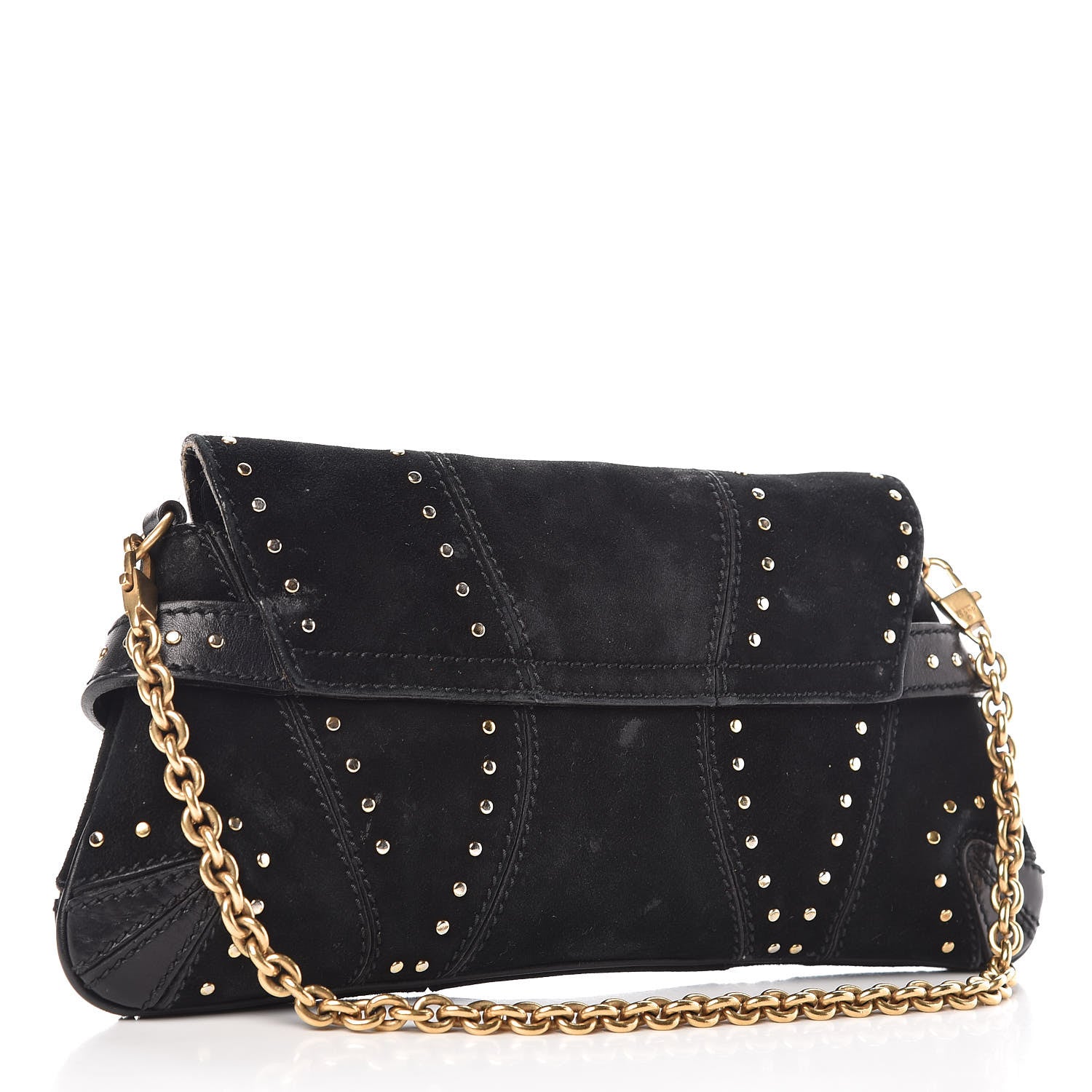 Gucci Suede Studded Horsebit Clutch Bag Black 3 of 24