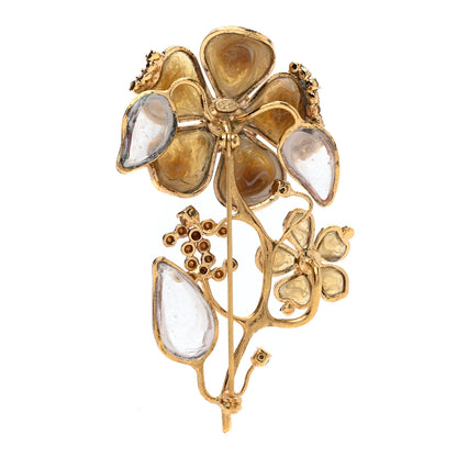Chanel Gripoix Poured Glass Crystal Camellia Brooch Gold 3 of 4