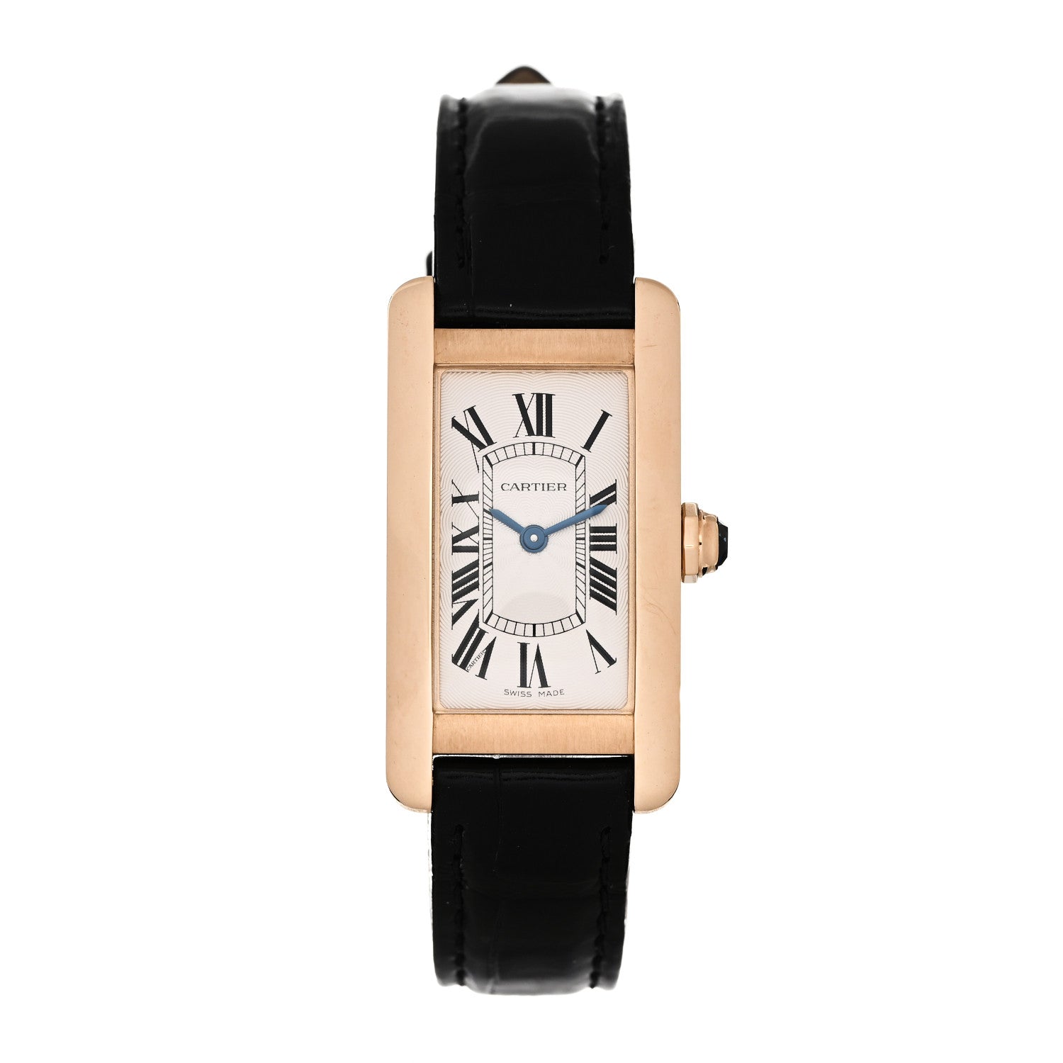 Cartier 18K Yellow Gold Alligator 19mm Tank Americaine Quartz Watch 1 of 5