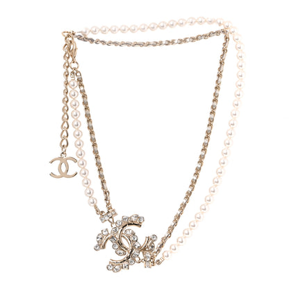 Chanel Metallic Lambskin Pearl Crystal CC Choker Necklace Gold Light Grey 3 of 5