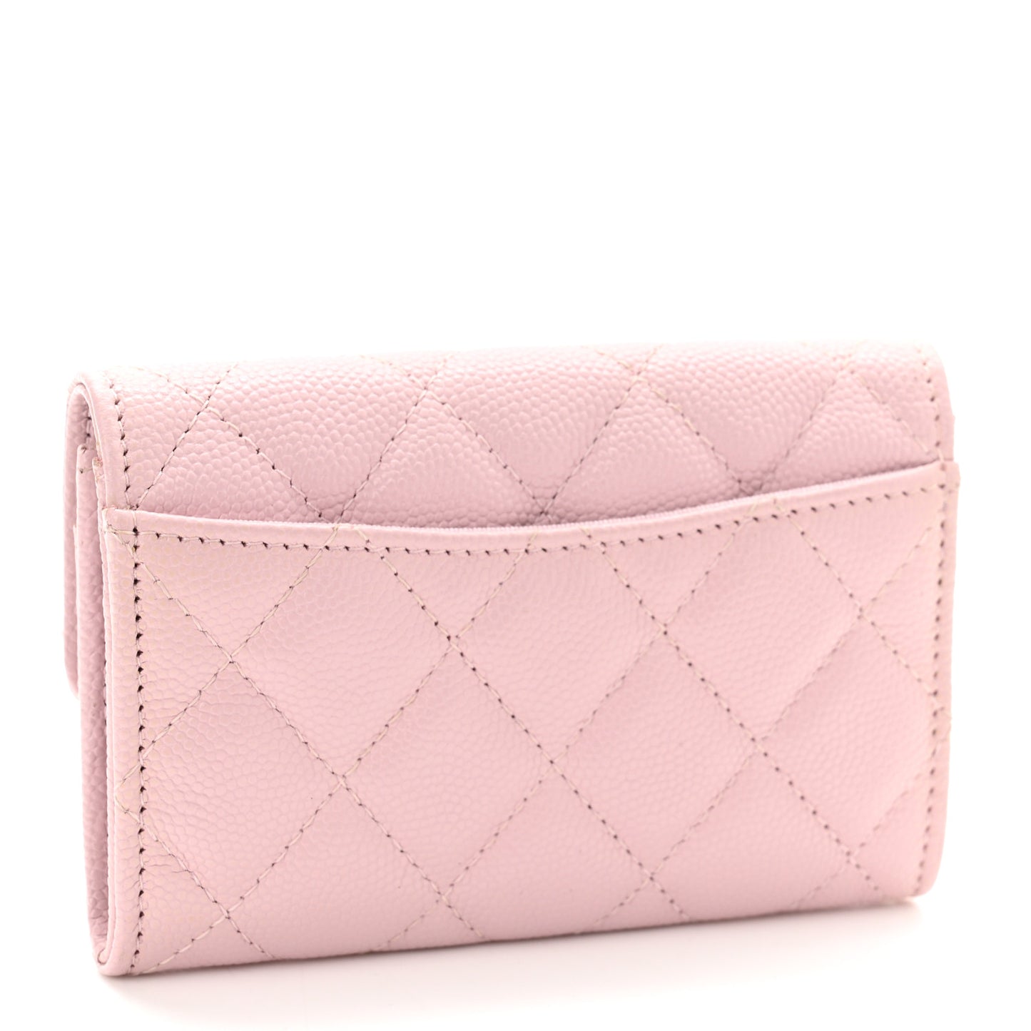 Caviar Quilted Flap Card Holder Wallet Light Pink