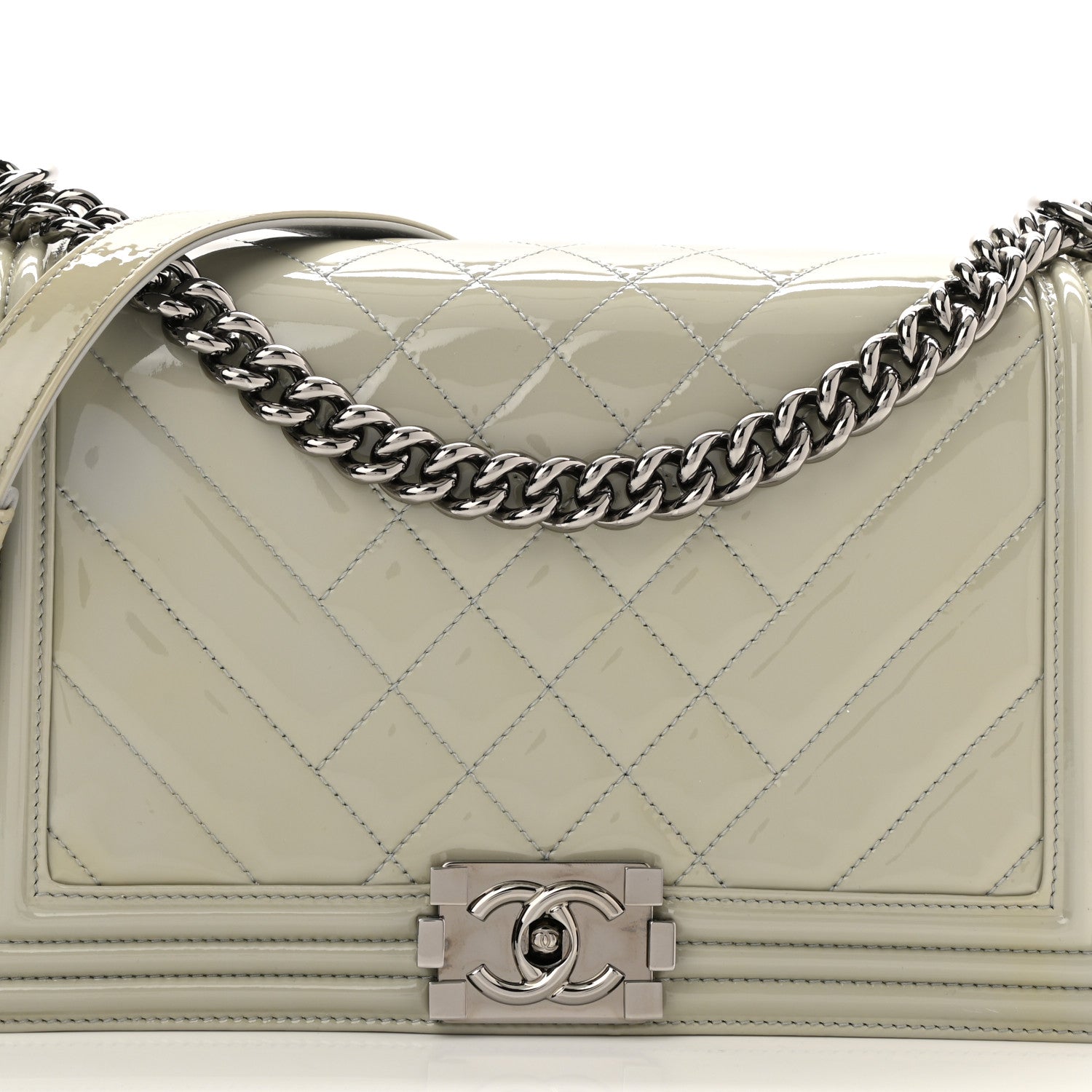 Chanel Patent Chevron Quilted New Medium Boy Flap Grey 8 of 10
