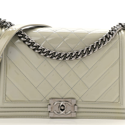 Chanel Patent Chevron Quilted New Medium Boy Flap Grey 8 of 10