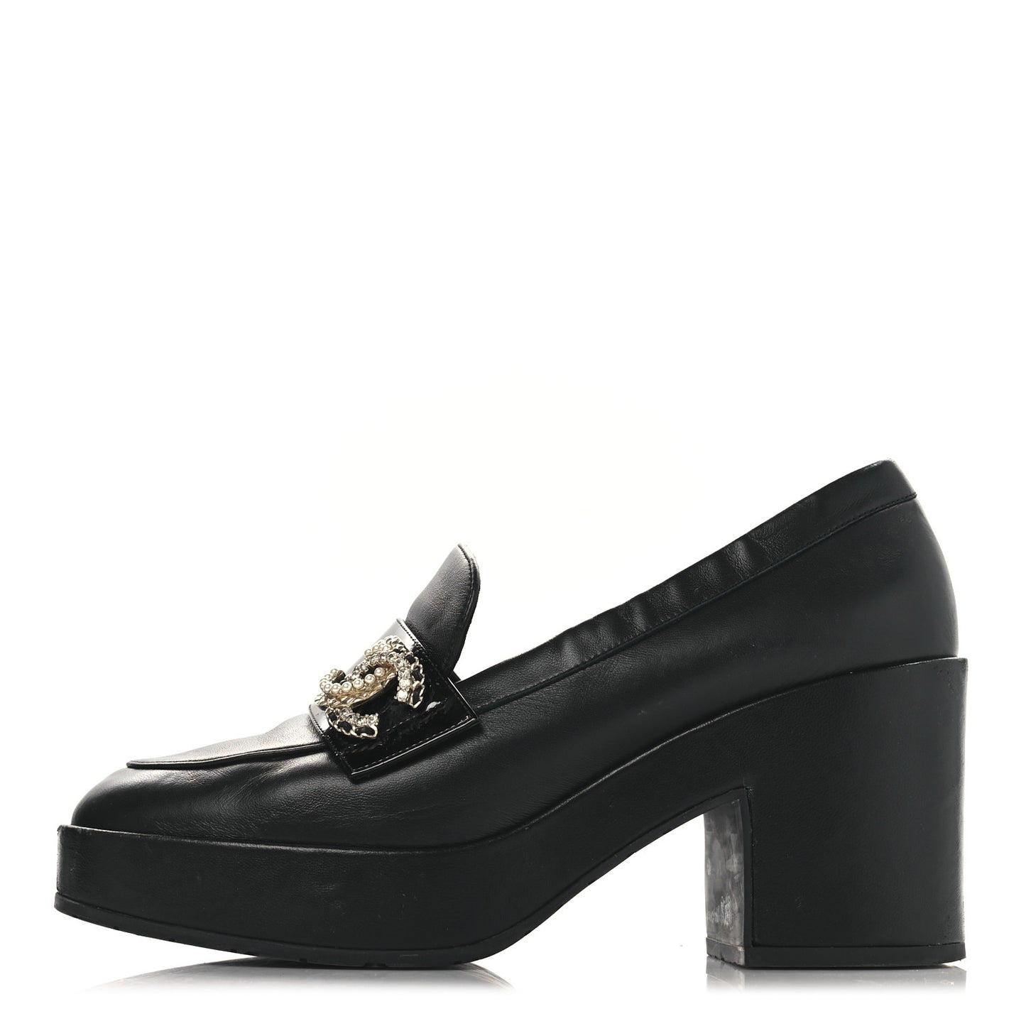 Lambskin Pearl Crystal Quilted CC Loafers 40 Black