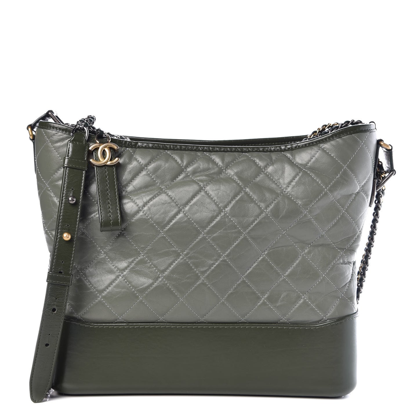 Aged Calfskin Quilted Large Gabrielle Hobo Green