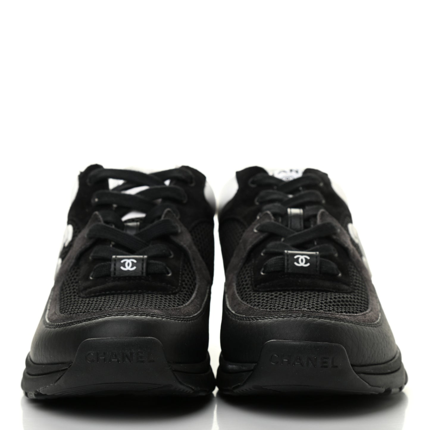 Mesh Suede Grained Calfskin Womens CC Sneakers 37 Black White