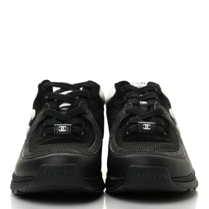 Chanel Mesh Suede Grained Calfskin Womens CC Sneakers 37 Black White 2 of 6