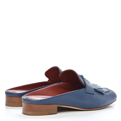 Hermes Goatskin Rivoli Mules 36 Bleu Maritime 4 of 11