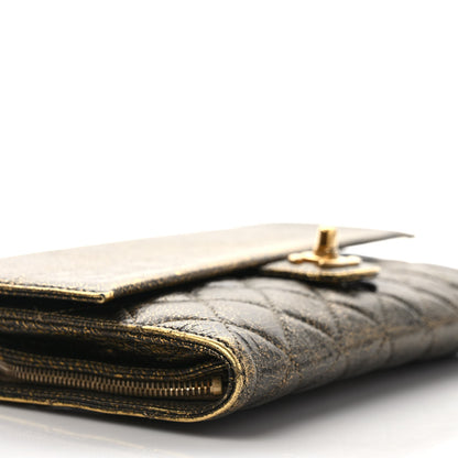 Chanel Cracked Metallic Calfskin Quilted Zip Away Chain Clutch Gold 8 of 10