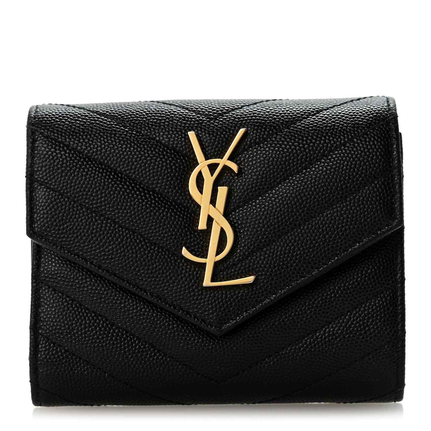 Grain De Poudre Matelasse Chevron Monogram Compact Tri Fold Wallet Black