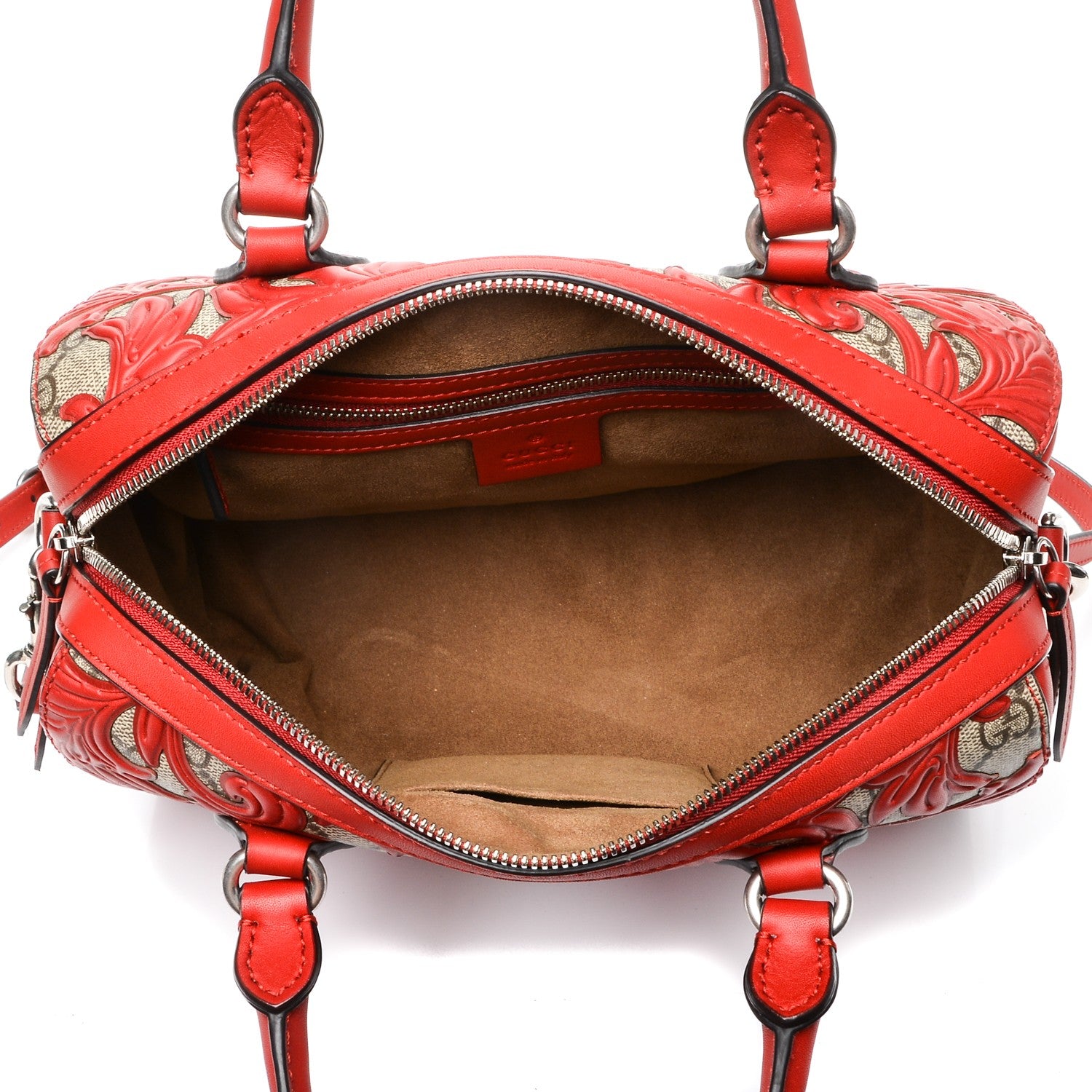 Gucci GG Supreme Monogram Arabesque Small Boston Hibiscus Red 5 of 6