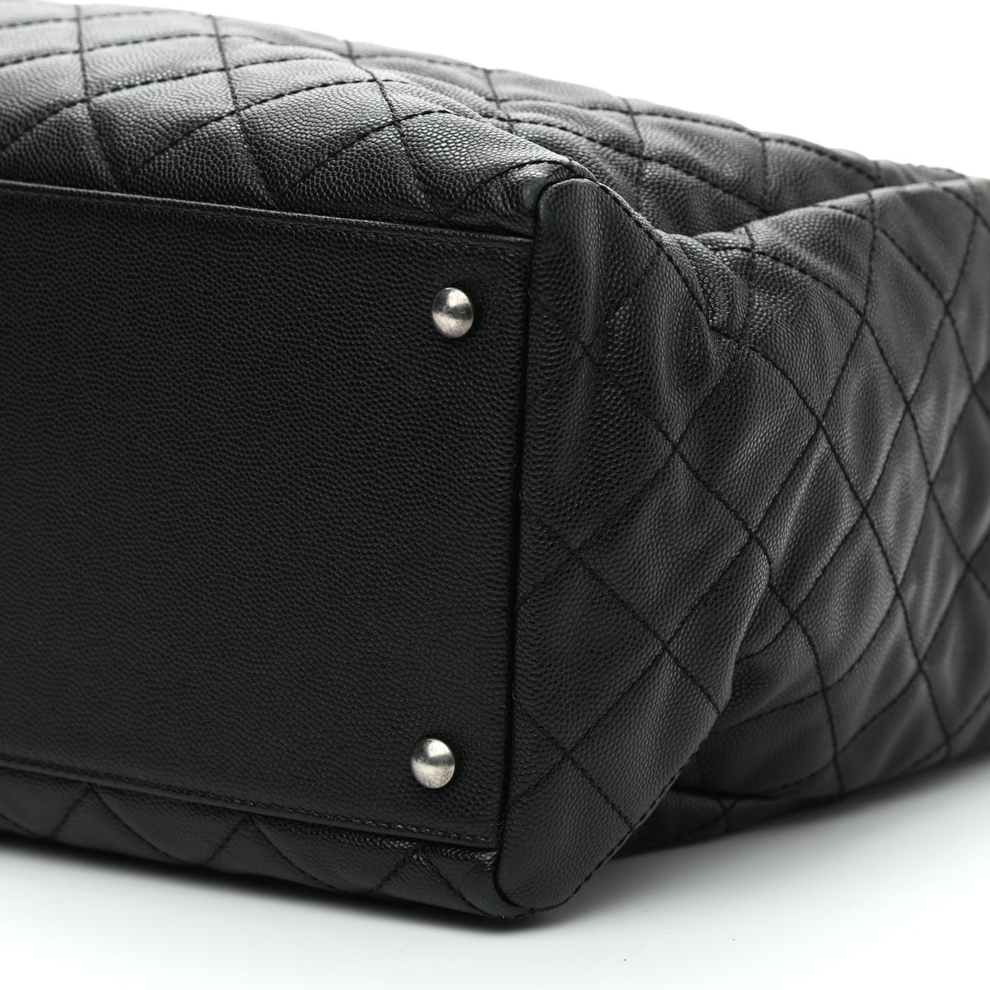 Caviar Quilted Large Coco Handle Shopping Tote Black