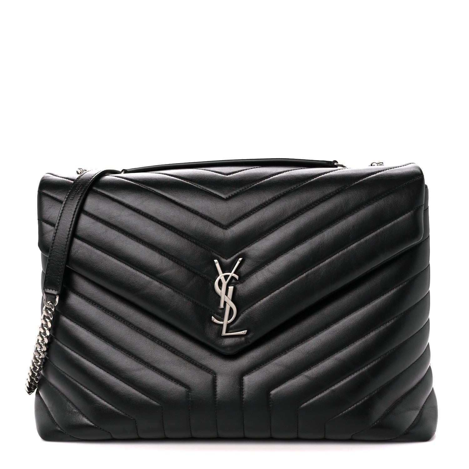 Saint Laurent Calfskin Y Quilted Monogram Large Loulou Chain Satchel Black 1 of 11