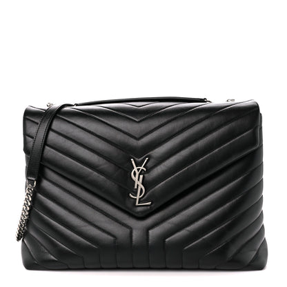 Saint Laurent Calfskin Y Quilted Monogram Large Loulou Chain Satchel Black 1 of 11
