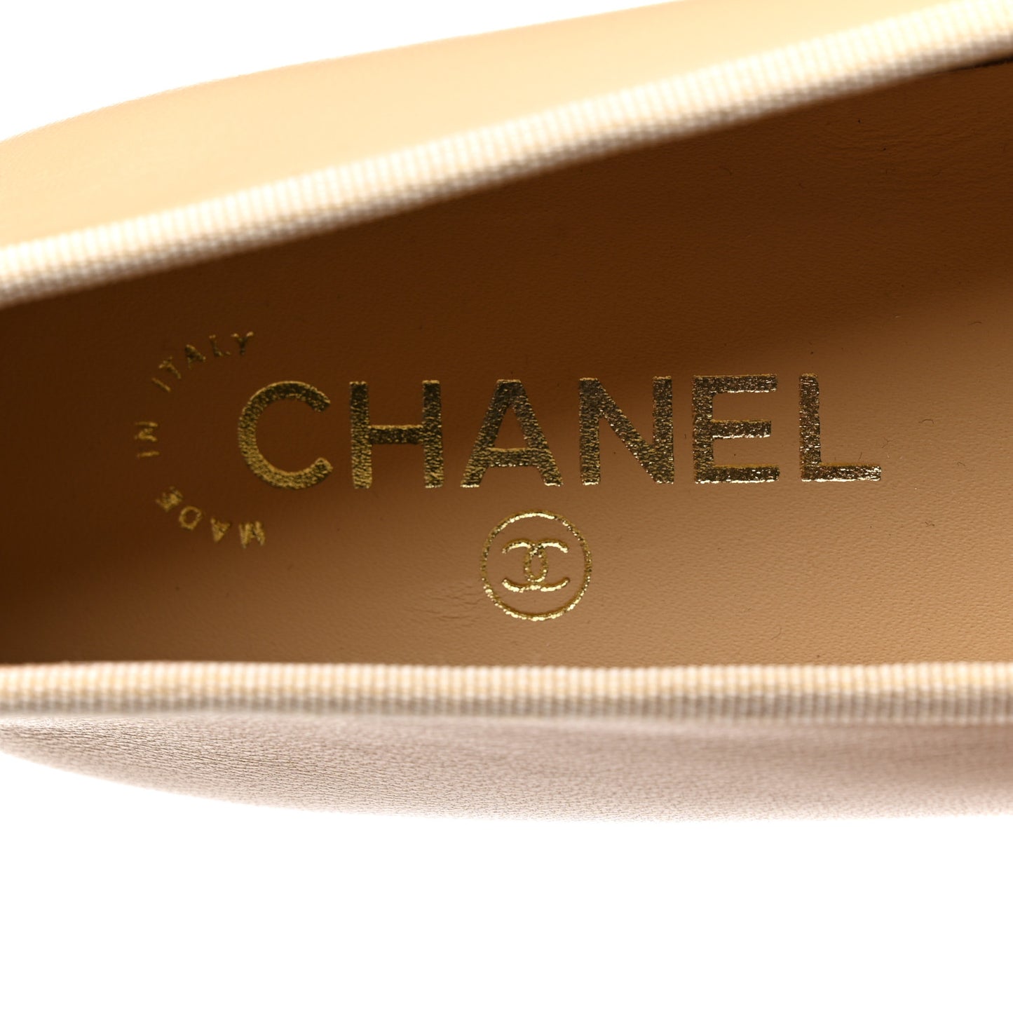 Lambskin Cap Toe CC Ballerina Flats 38 Beige Black