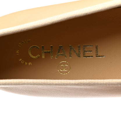 Chanel Lambskin Cap Toe CC Ballerina Flats 38 Beige Black 6 of 9