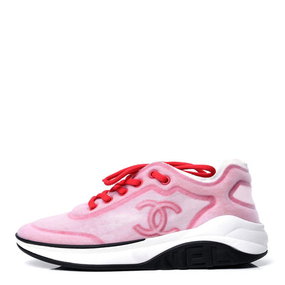 Chanel Lycra Fabric CC Sneakers 37.5 White Red 1 of 6