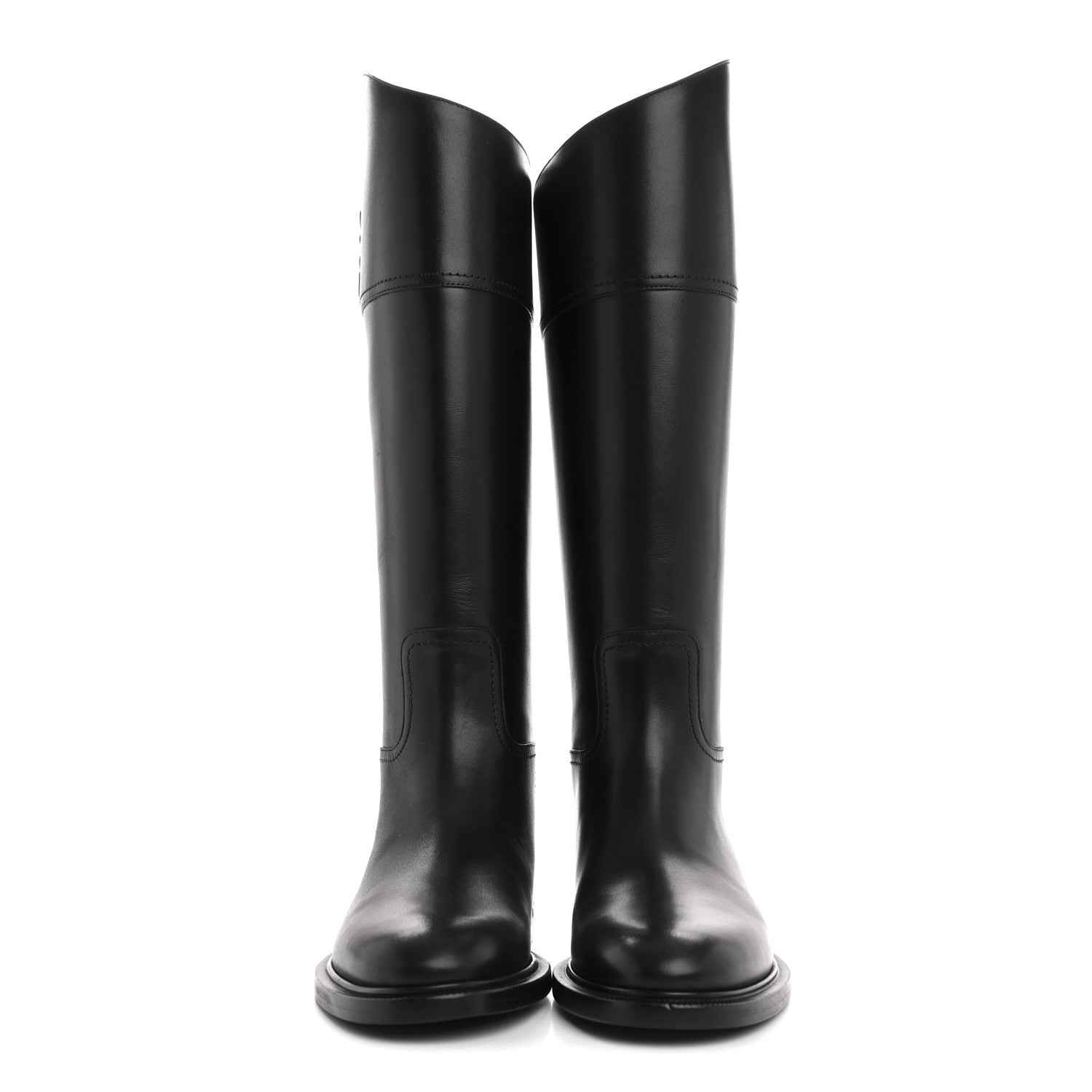 Fendi Vitello Karligraphy Embossed Tall Riding Boots 36 Black 2 of 8
