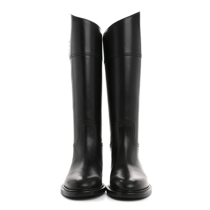 Fendi Vitello Karligraphy Embossed Tall Riding Boots 36 Black 2 of 8