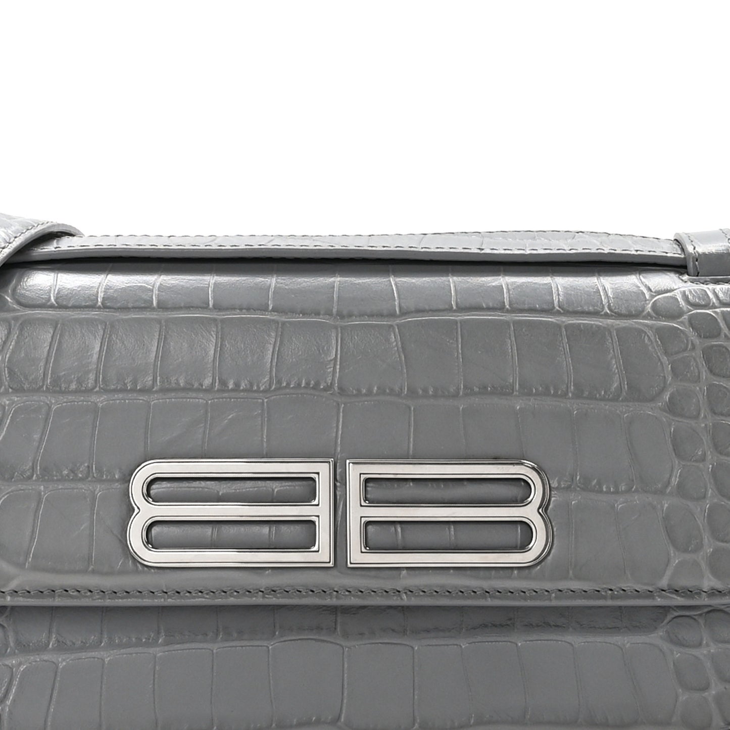 Extra Supple Calfskin Crocodile Embossed Small Gossip Bag Grey