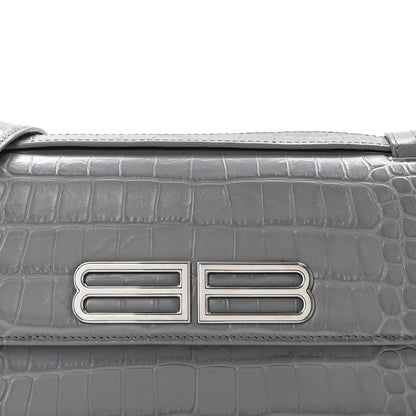 Balenciaga Extra Supple Calfskin Crocodile Embossed Small Gossip Bag Grey 9 of 12