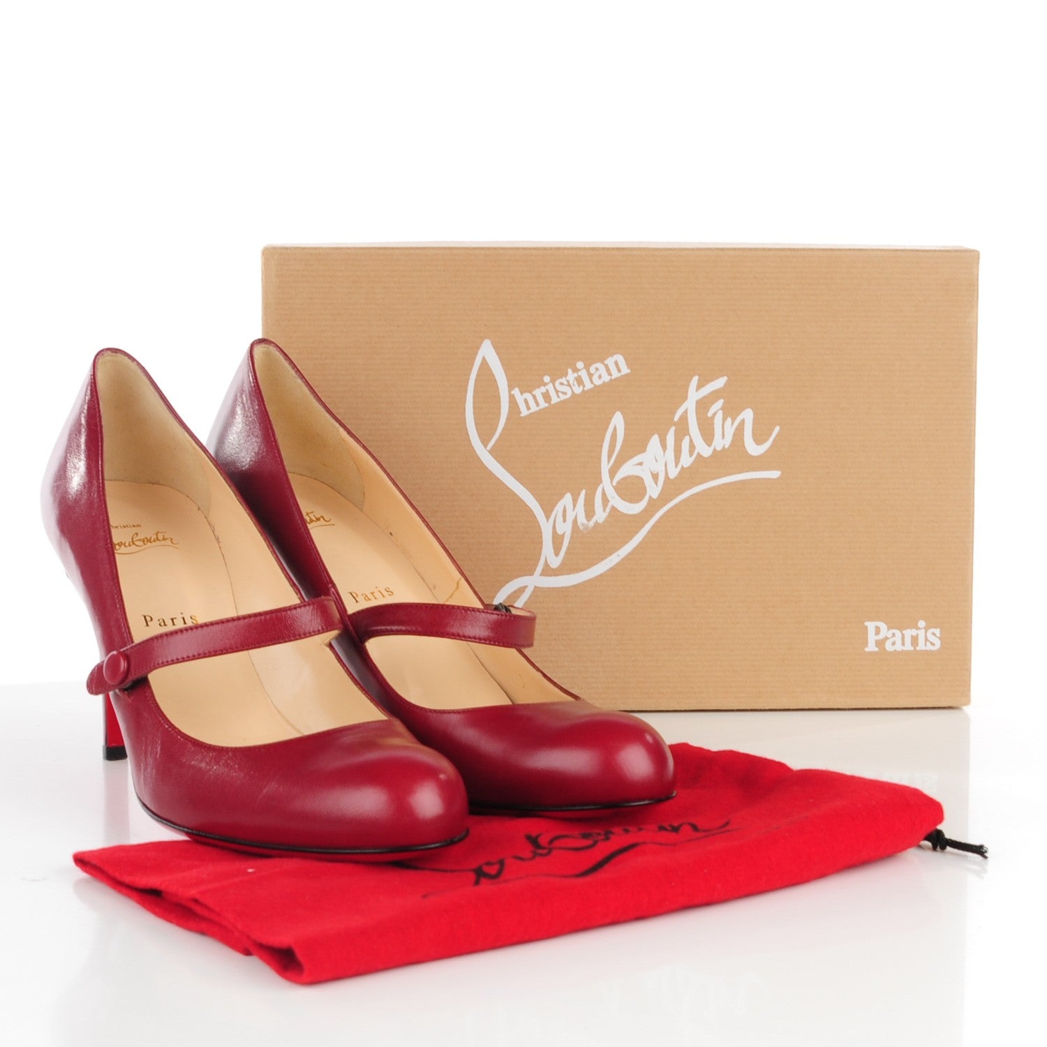 Christian Louboutin Kid Leather Wallis 85 Mary Jane Pumps 40.5 Red